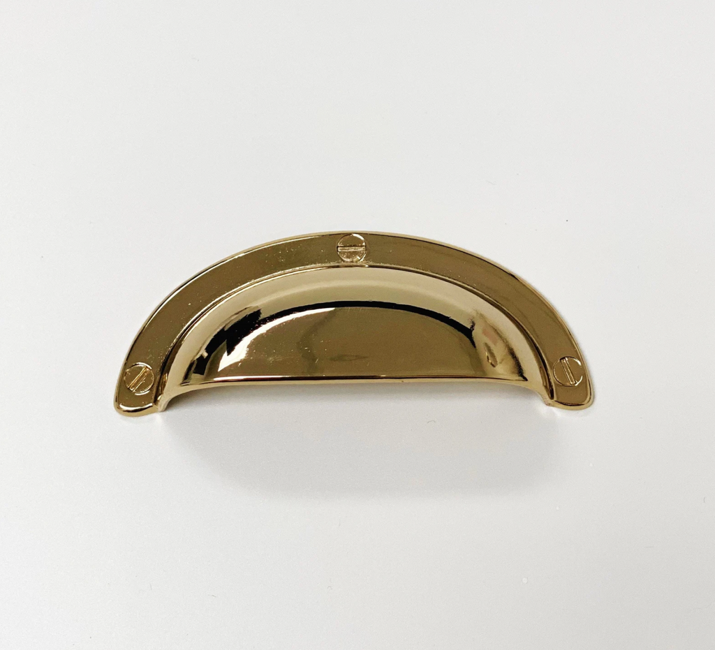 Polished Light Gold "Capri" Cup Drawer Pull, Ring Pull or Round Cabinet Knob. Finger Brass Pull - Forge Hardware Studio