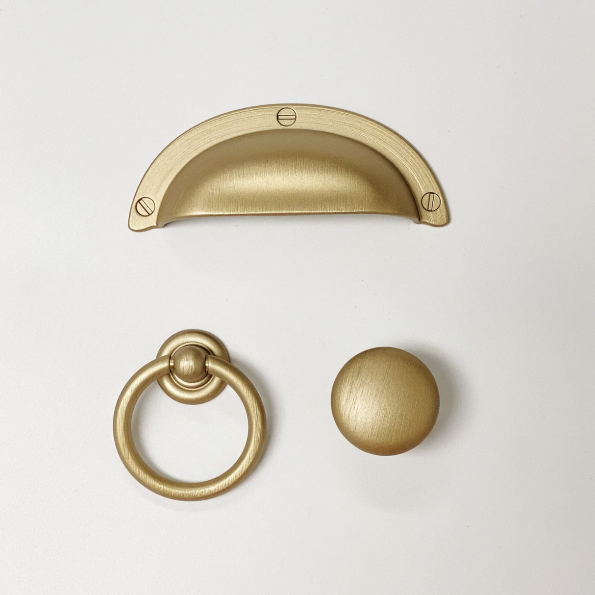 Capri Brushed Gold Cup Drawer Pull, Ring Pull or Round Cabinet Knob - Forge Hardware Studio