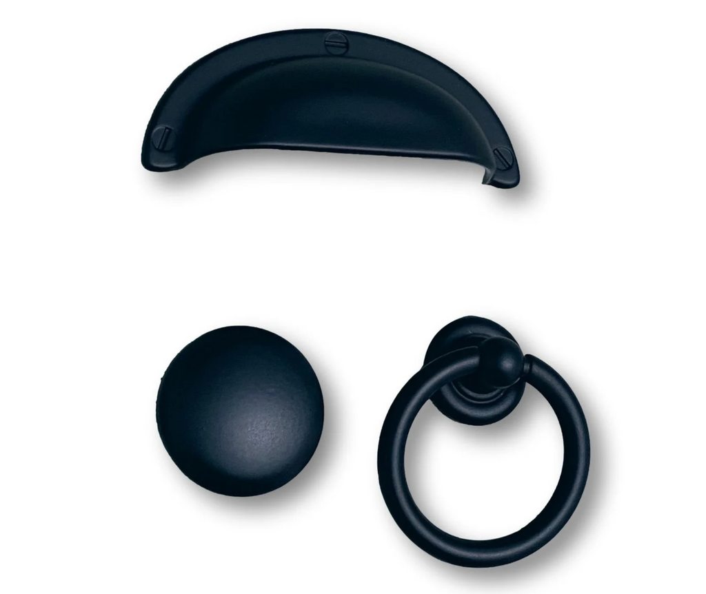 Matte Black "Capri" Cup Drawer Ring Pull and Knob - Forge Hardware Studio