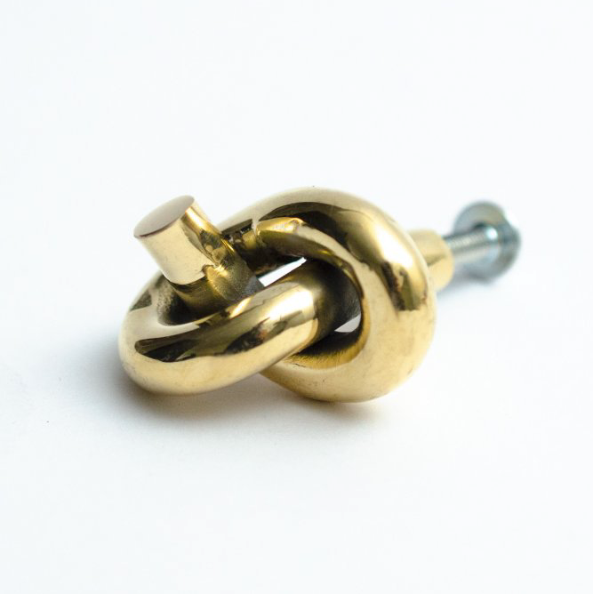 Polished Unlacquered Brass "Knot" Cabinet Knob and Hook - Forge Hardware Studio
