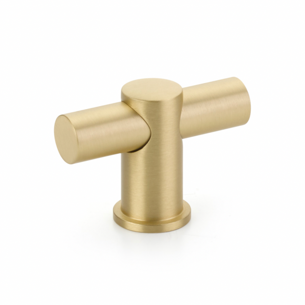 Satin Brass Round T-Bar "Fancy" Cabinet Knobs and Drawer Pulls - Forge Hardware Studio