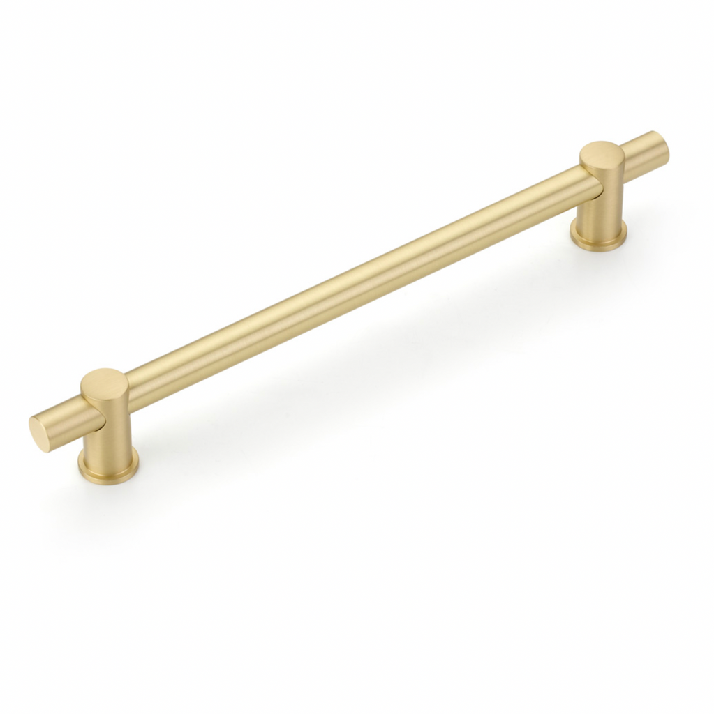 Satin Brass Round T-Bar "Fancy" Cabinet Knobs and Drawer Pulls - Forge Hardware Studio