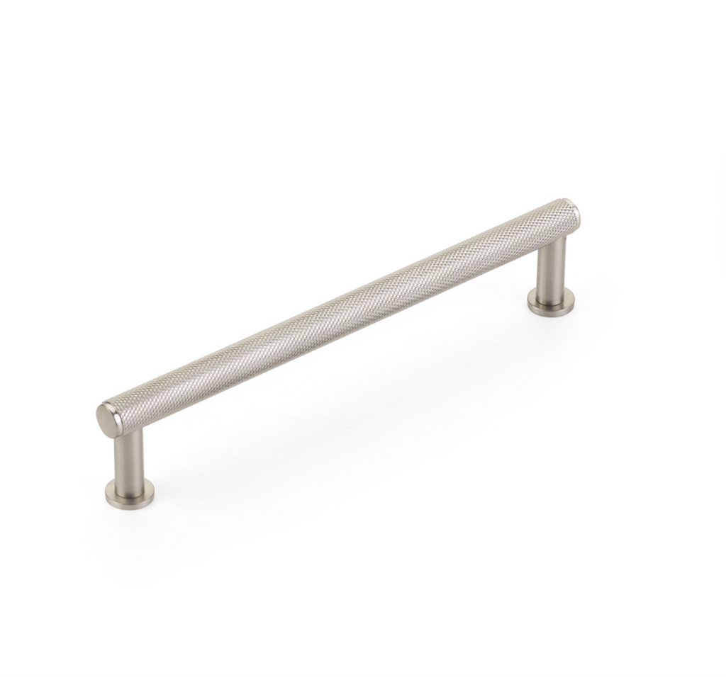 Brushed Nickel "Maison" Knurled Drawer Pulls and Cabinet Knobs with Optional Backplate - Forge Hardware Studio