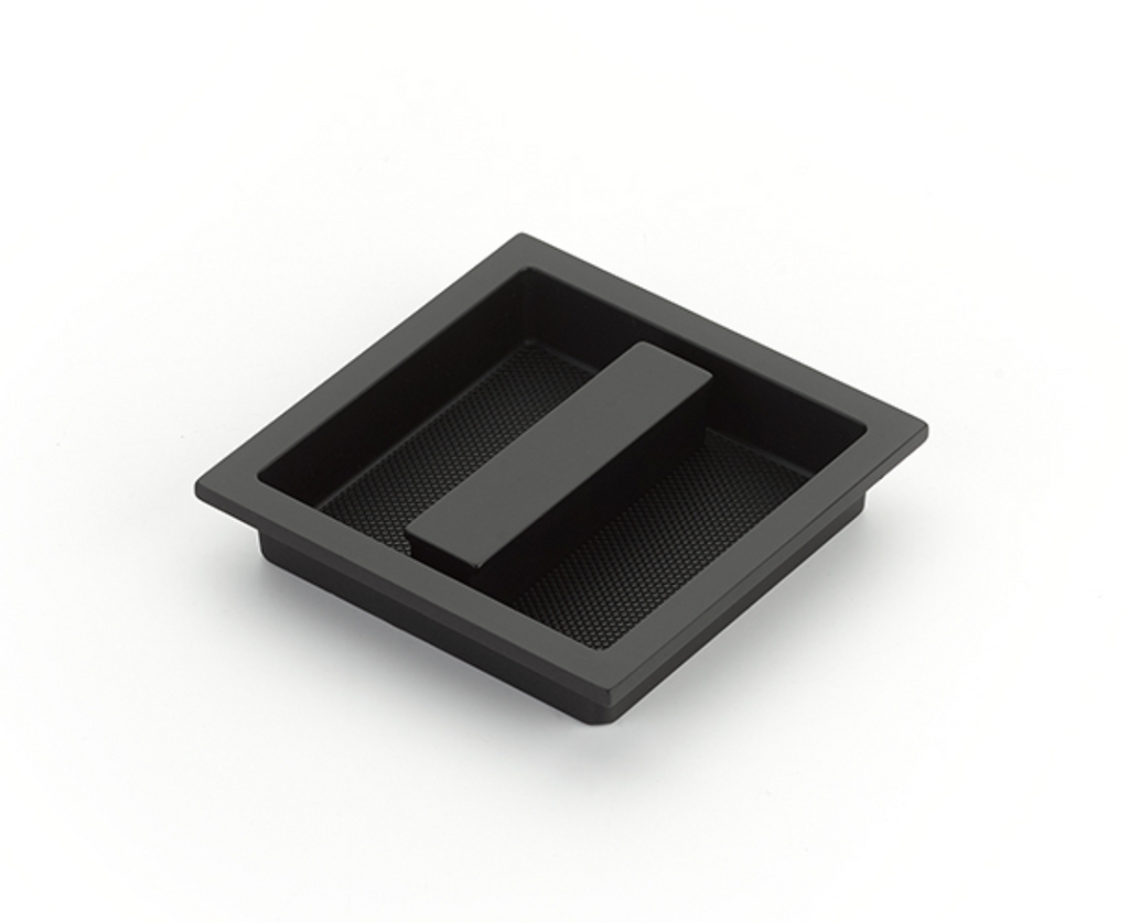Square Knurled "Sailor" Recessed Matte Black Drawer Pull - Forge Hardware Studio