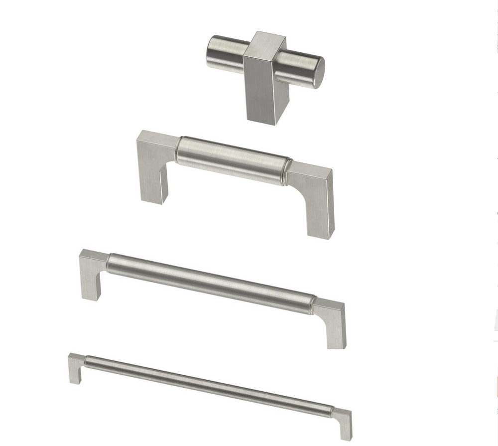 Paris Drawer Pulls and Knob in Satin Nickel - Brass Cabinet Hardware 