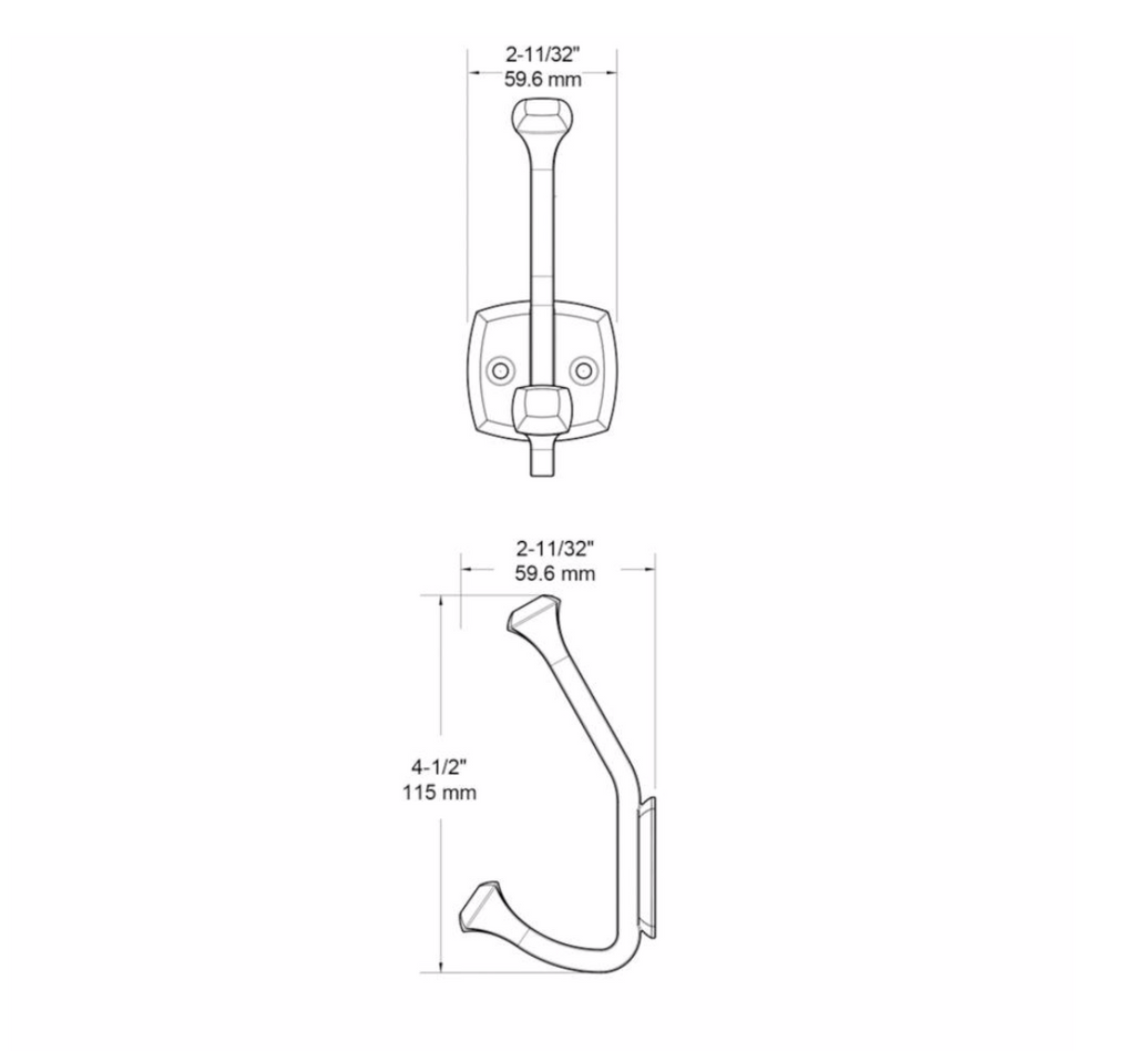 Satin Nickel "Faye" Wall Hook - Brass Cabinet Hardware 