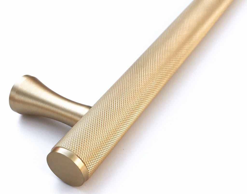 Brass Solid "Texture" Knurled Drawer Pulls and Knobs in Satin Brass - Brass Cabinet Hardware 