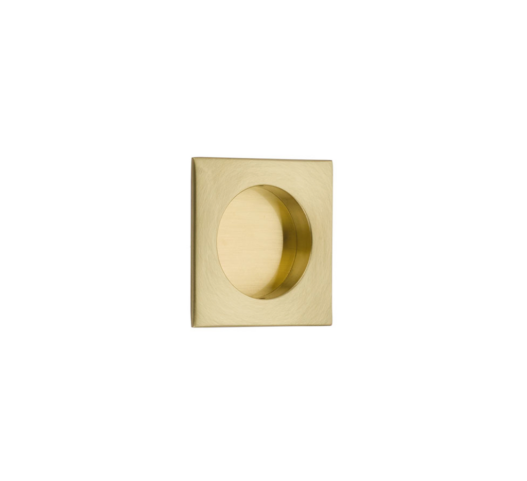 Square Flush Solid Brass Recess Door Pull 2-1/2" in Satin Brass - Brass Cabinet Hardware 