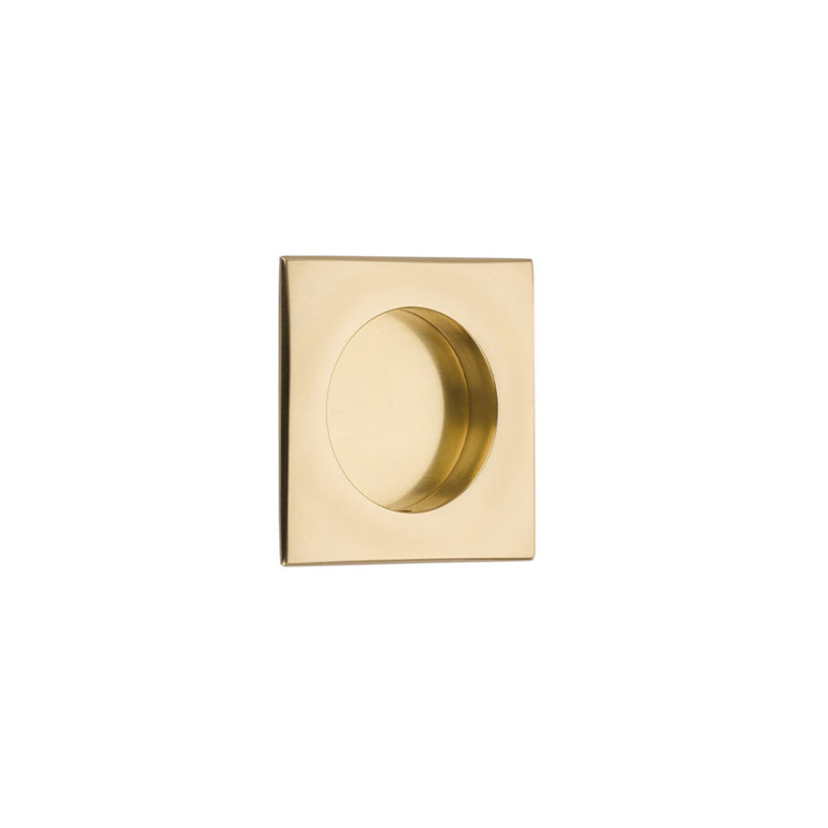 Square Flush Solid Brass Recess Door Pull 2-1/2" in Polished Brass - Brass Cabinet Hardware 