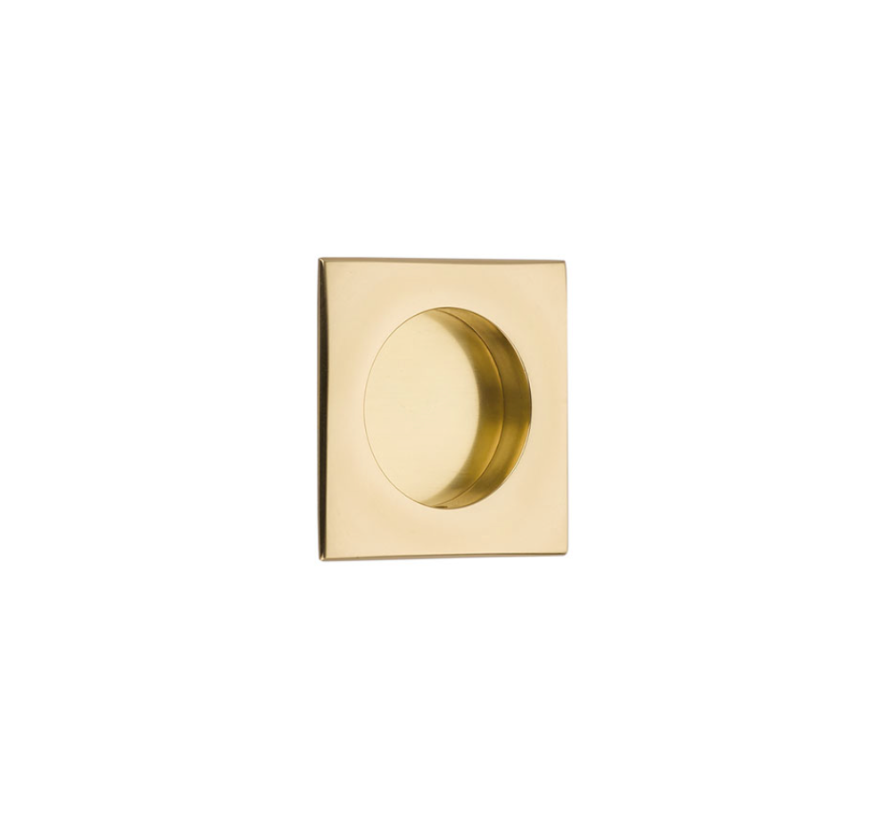 Square Flush Solid Brass Recess Door Pull 2-1/2" in Polished Brass - Brass Cabinet Hardware 