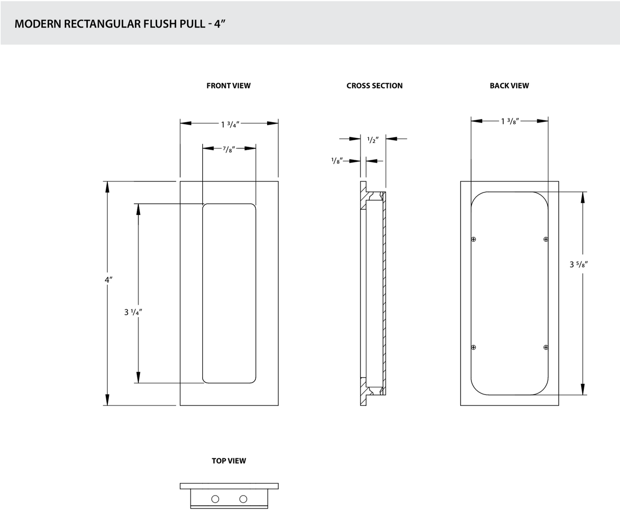 Modern Rectangular Flush Solid Brass Recess Door Pull in Matte Black - Brass Cabinet Hardware 