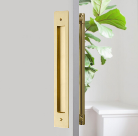 Door Flush Pull and 12" Handle Back to BackHardware for Interior Sliding and Barn Doors - Brass Cabinet Hardware 