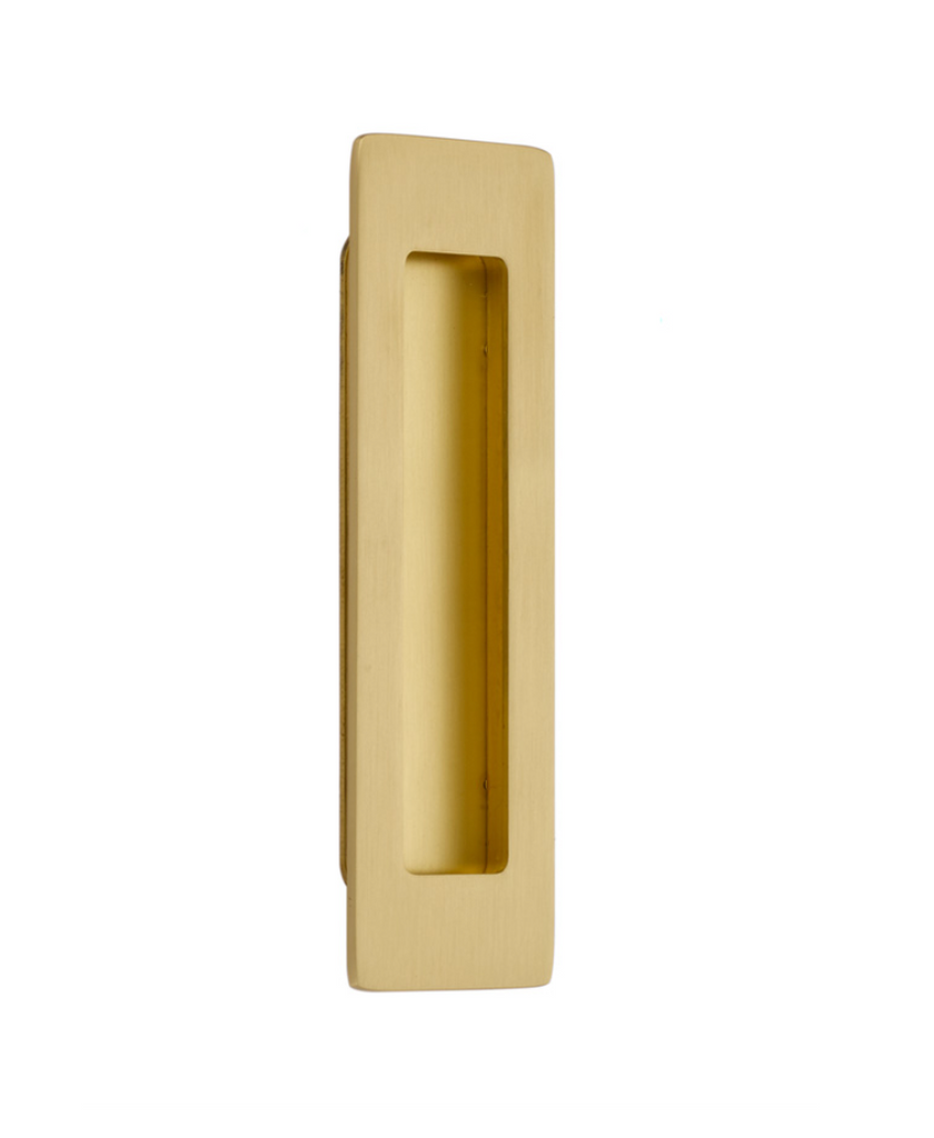 Modern Rectangular Flush Solid Brass Recess Door Pull in Satin Brass - Brass Cabinet Hardware 
