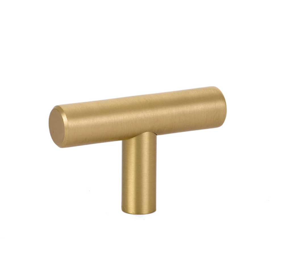 T-Bar "European" Satin Brass Cabinet Knobs and Pulls - Forge Hardware Studio