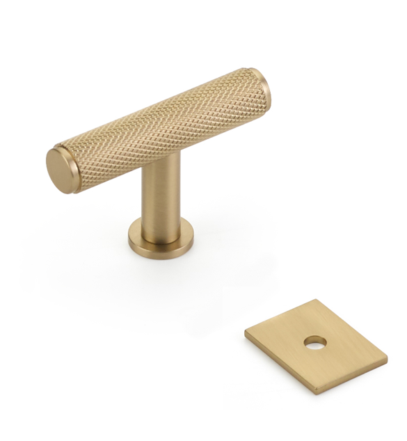 Satin Brass "Maison" Knurled Drawer Pulls and Cabinet Knobs with Optional Backplate - Forge Hardware Studio