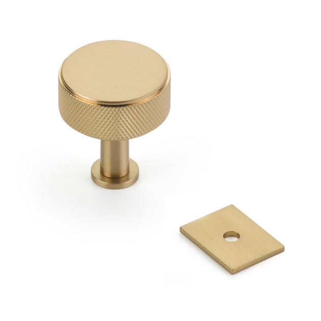 Satin Brass "Maison" Knurled Drawer Pulls and Cabinet Knobs with Optional Backplate - Forge Hardware Studio