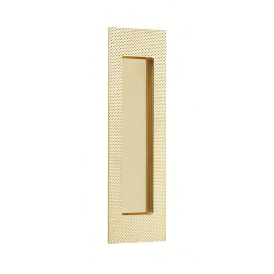 Modern Knurled Rectangular Unlacquered Brass Recess Door Pull - Forge Hardware Studio