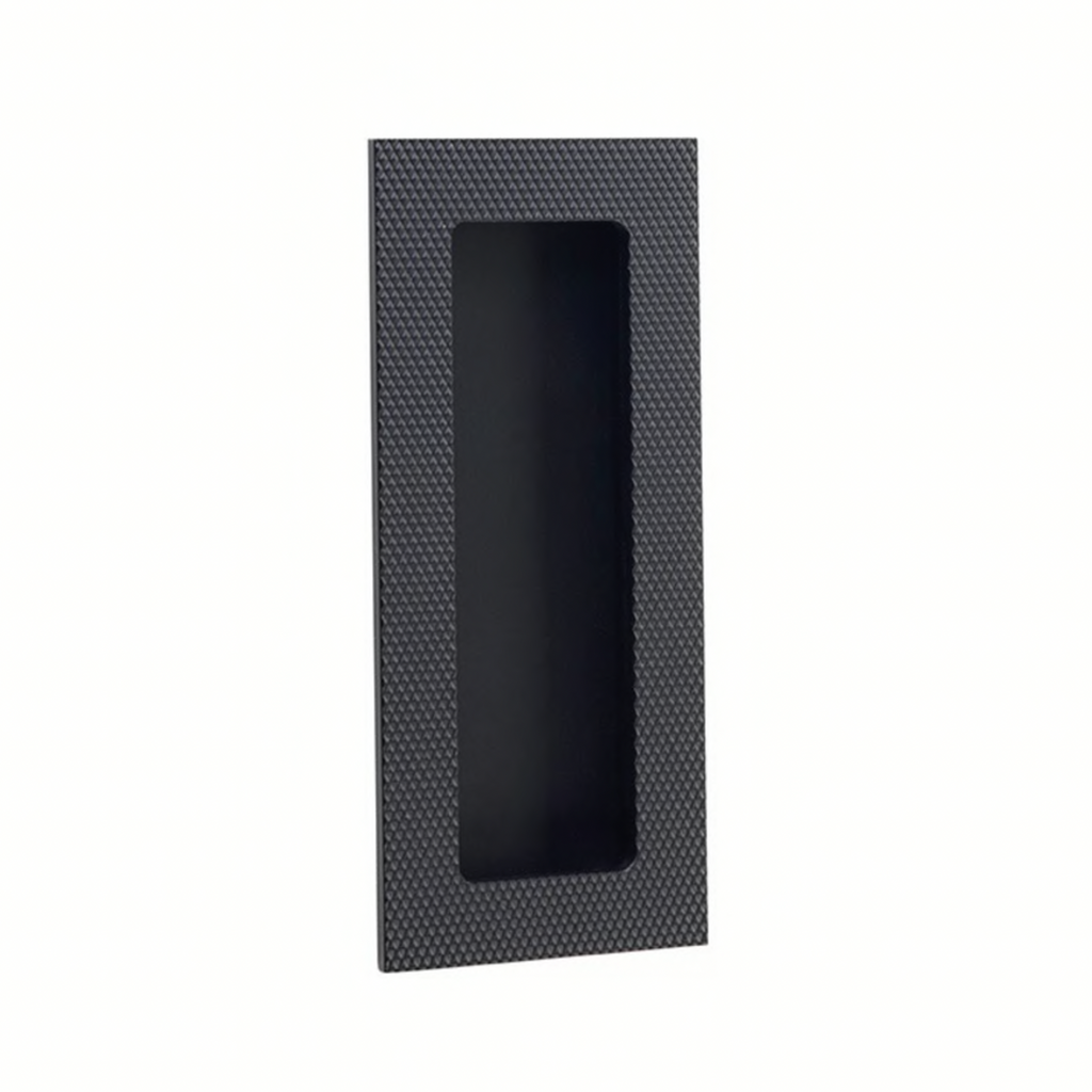 Modern Knurled Rectangular Matte Black Recess Door Pull - Forge Hardware Studio