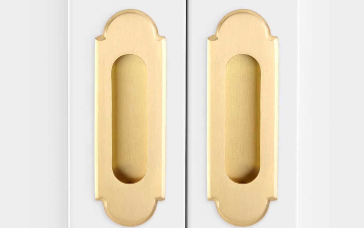 Modern "Fleur" Flush Satin Brass Recess Door Pull - Forge Hardware Studio