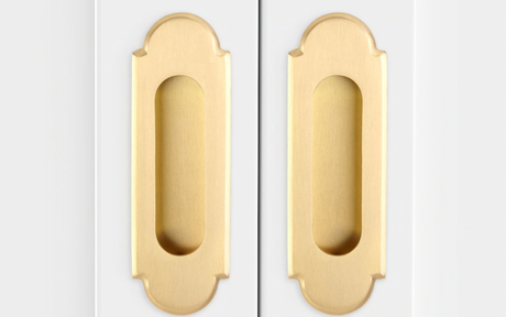 Modern "Fleur" Flush Satin Brass Recess Door Pull - Forge Hardware Studio