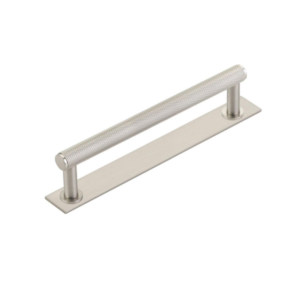 Brushed Nickel "Maison" Knurled Drawer Pulls and Cabinet Knobs with Optional Backplate - Forge Hardware Studio