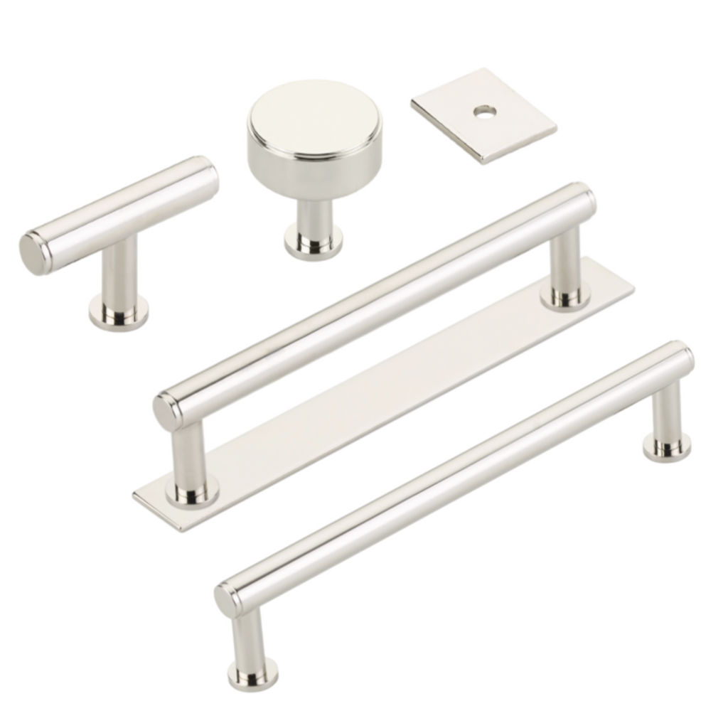 Polished Nickel "Maison No. 2" Smooth Drawer Pulls and Cabinet Knobs with Optional Backplate - Forge Hardware Studio