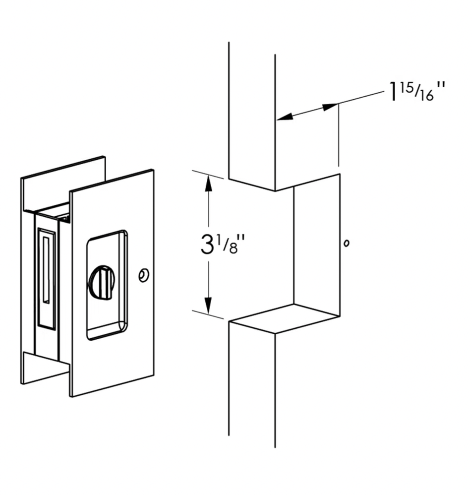 French Brass Pocket Door Lock Large 4-1/2" Bathroom Privacy Lock Hardware - Forge Hardware Studio