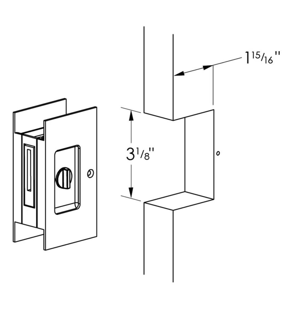 Satin Brass Pocket Door Lock Large 4-1/2" Bathroom Privacy Lock Hardware - Forge Hardware Studio