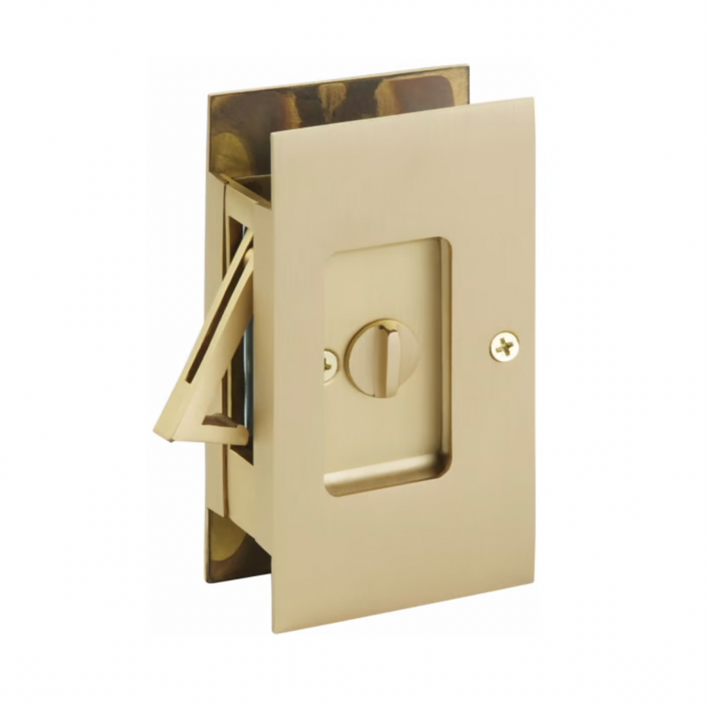 Satin Brass Pocket Door Lock Large 4-1/2" Bathroom Privacy Lock Hardware - Forge Hardware Studio