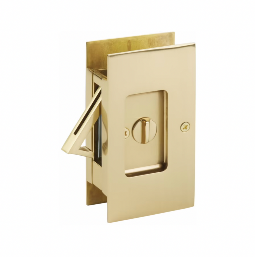 Unlacquered Brass Pocket Door Lock Large 4-1/2" Bathroom Privacy Lock Hardware - Forge Hardware Studio