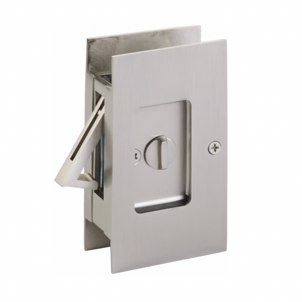 Satin Nickel Pocket Door Lock Large 4-1/2" Bathroom Privacy Lock Hardware - Forge Hardware Studio