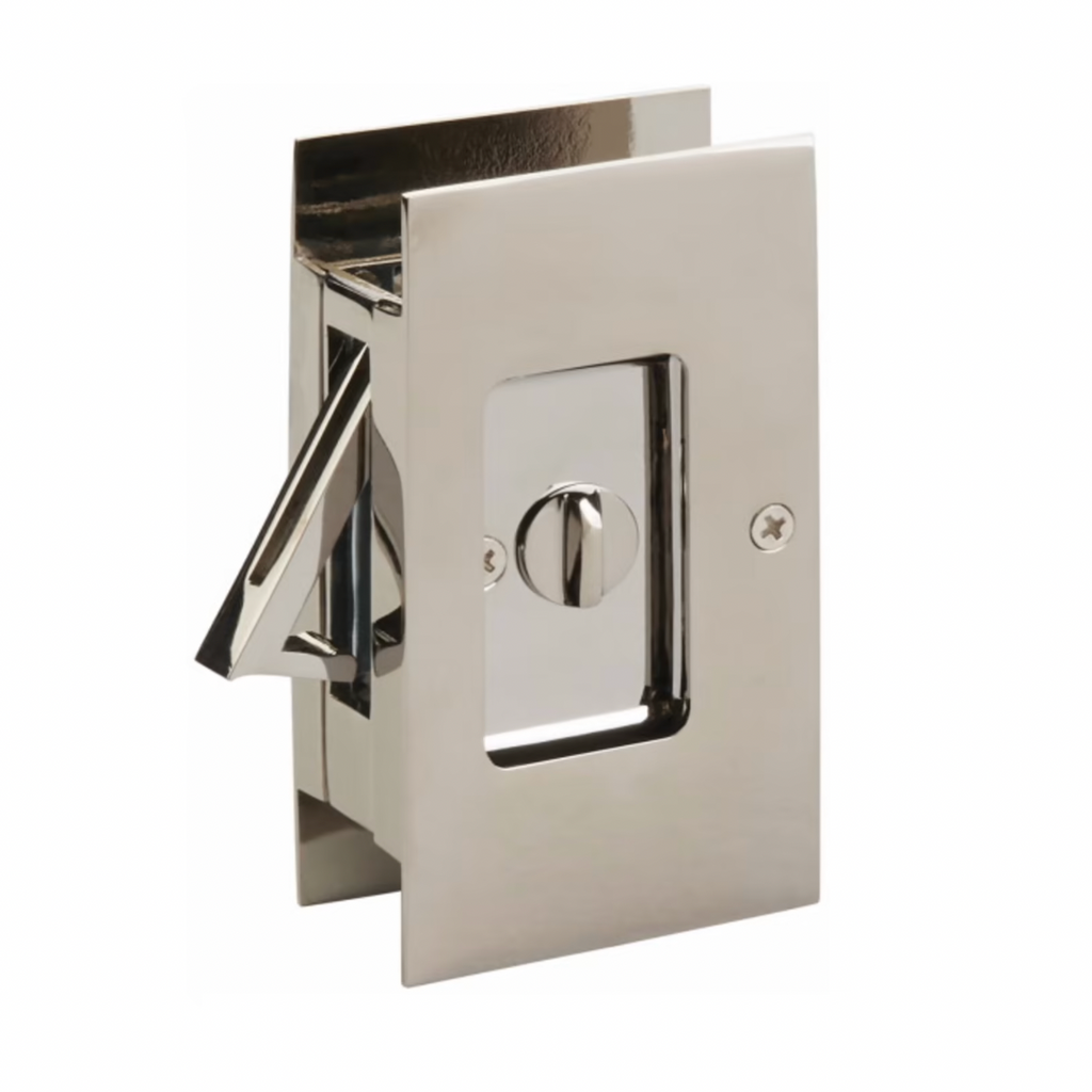 Polished Nickel Pocket Door Lock Large 4-1/2" Bathroom Privacy Lock Hardware - Forge Hardware Studio