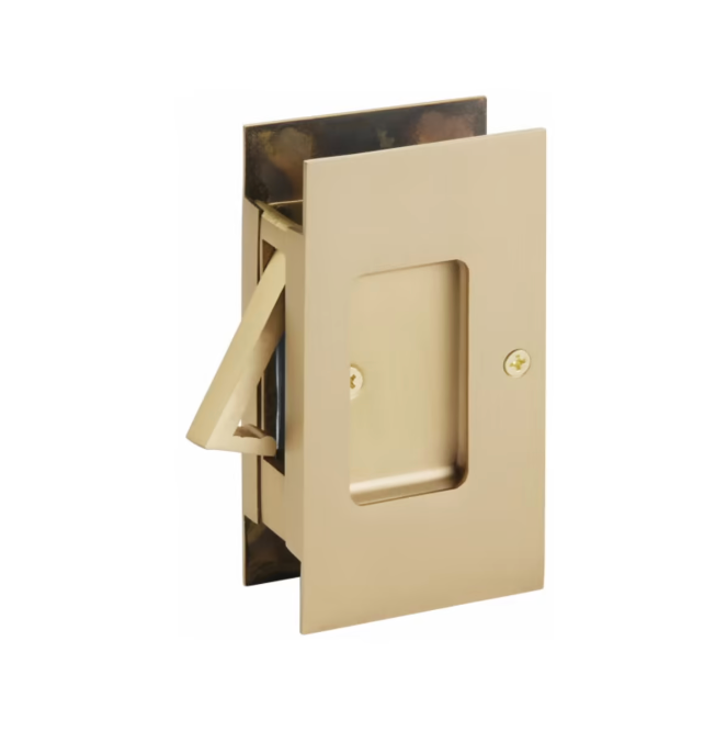 Satin Brass Pocket Door Lock Large 4-1/2" Bathroom Privacy Lock Hardware - Forge Hardware Studio