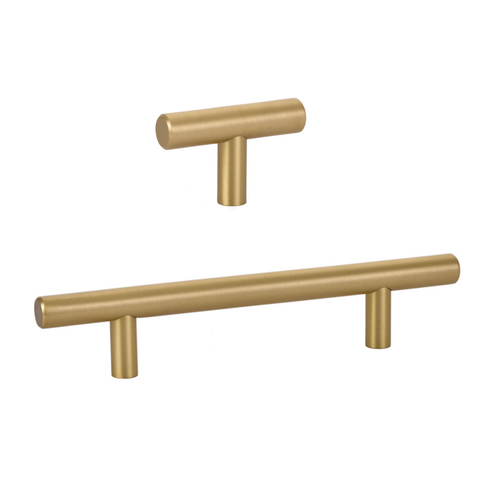 T-Bar "European" Satin Brass Cabinet Knobs and Pulls - Forge Hardware Studio