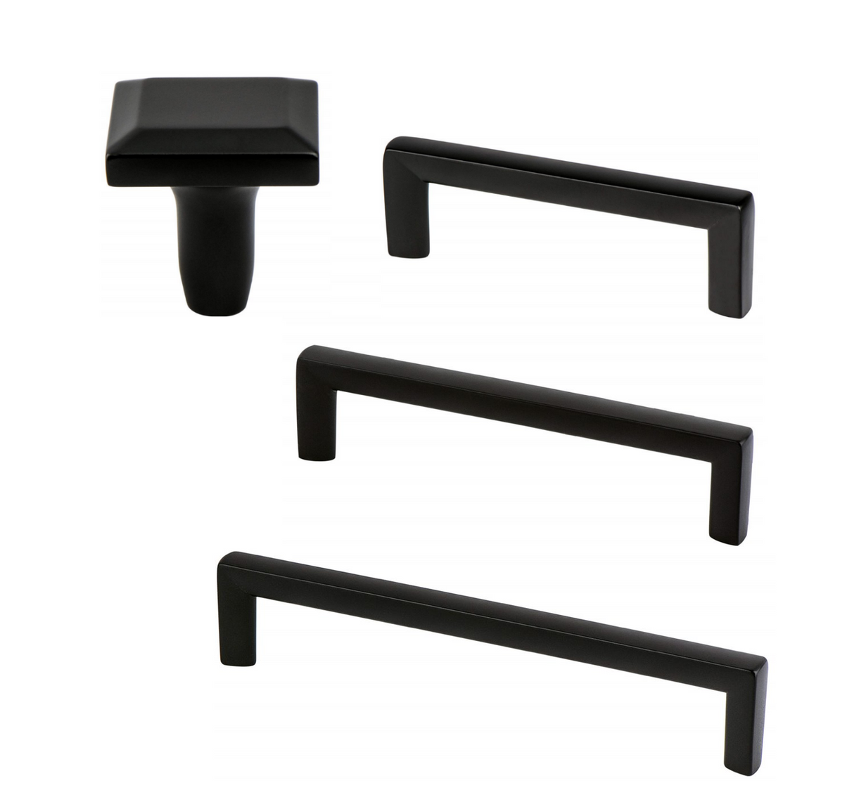 Matte Black "Trane" Drawer Pulls and Knob - Brass Cabinet Hardware 