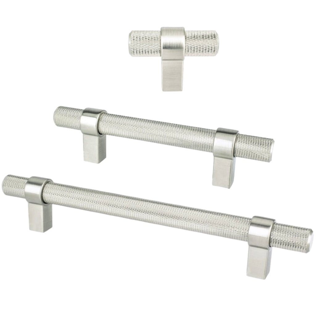 Knurled "Prelude" Brushed Nickel Cabinet Knobs and Drawer Pulls - Forge Hardware Studio