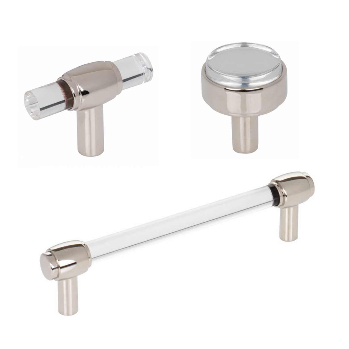 Nash Lucite Polished Nickel Drawer Pulls and Cabinet Knobs - Forge Hardware Studio