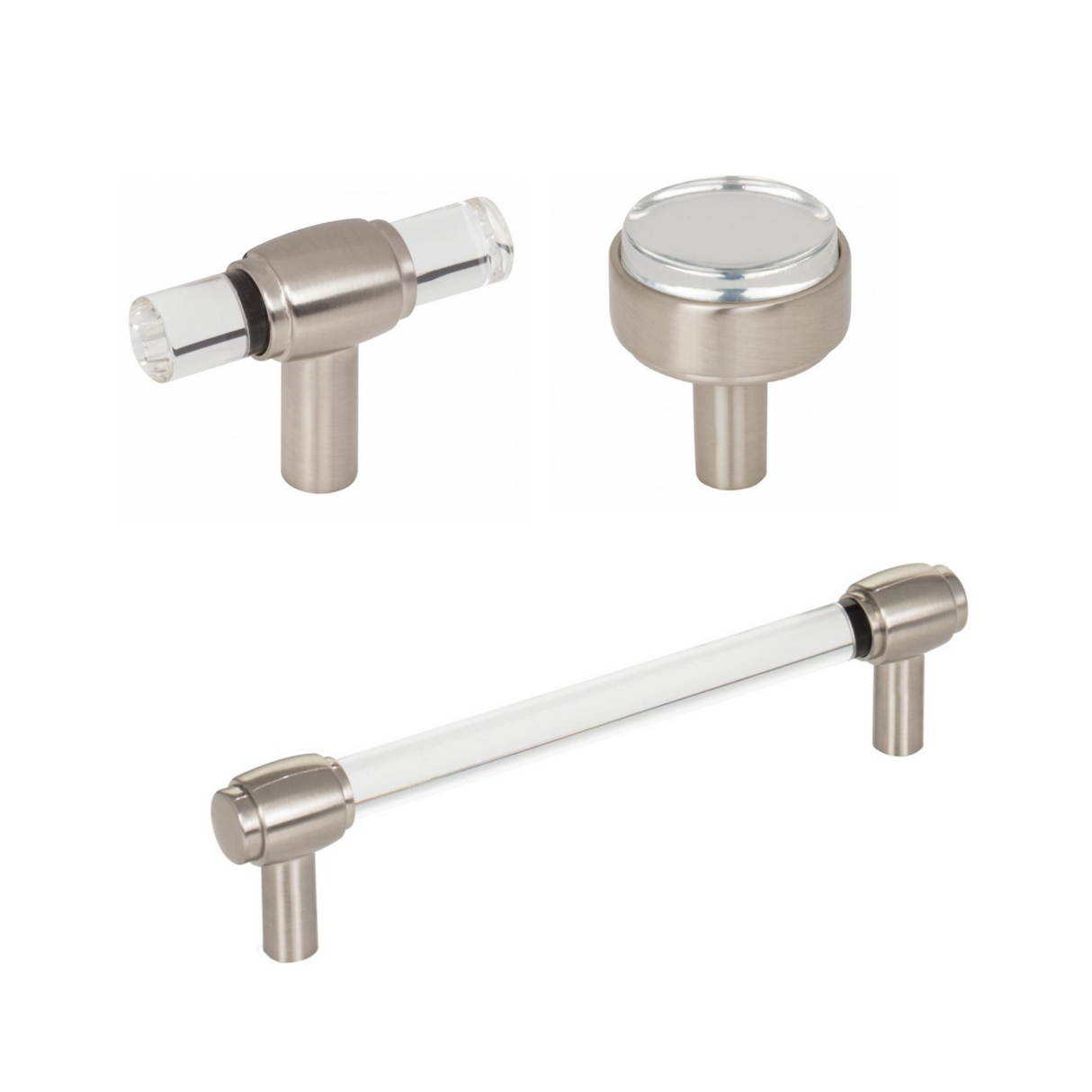Nash Lucite Satin Nickel Drawer Pulls and Cabinet Knobs - Forge Hardware Studio