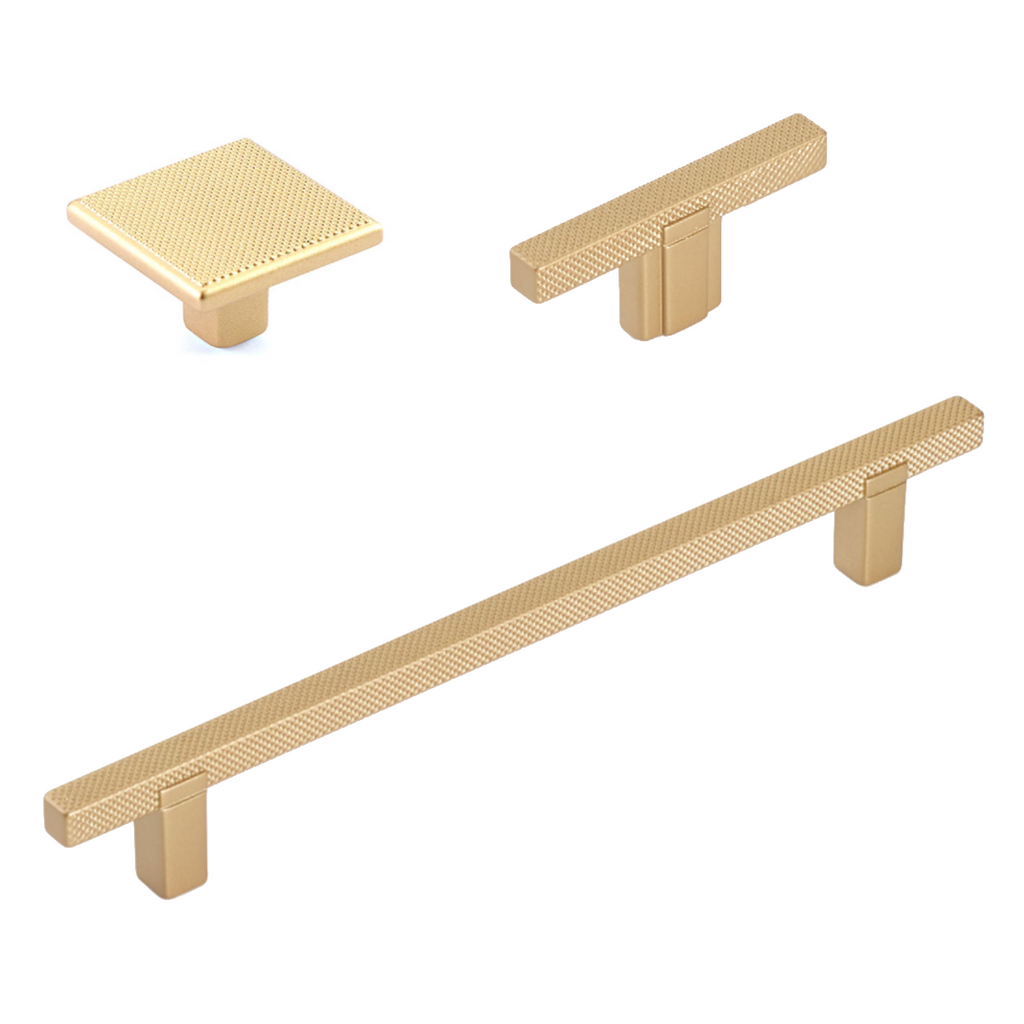 T-Bar Knurled "Georgia No.1” Satin Gold Drawer Pulls and Knobs - Forge Hardware Studio