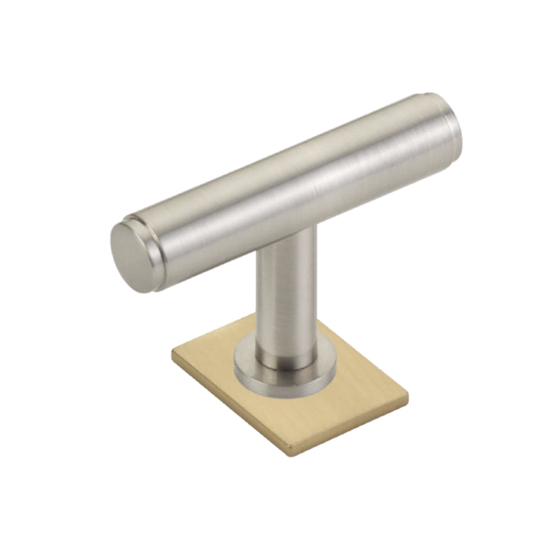 Dual Finish "Maison No. 2" Smooth Champagne Bronze and Brushed Nickel Drawer Pulls and Cabinet Knobs with Backplate - Forge Hardware Studio