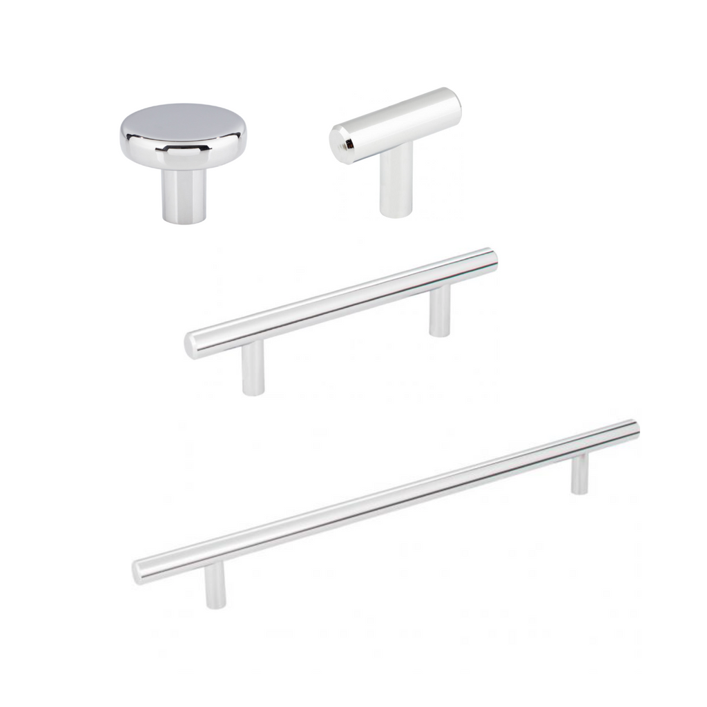 Long "Milano" Pulls T-Bar Drawer Handles in Polished Chrome - Forge Hardware Studio