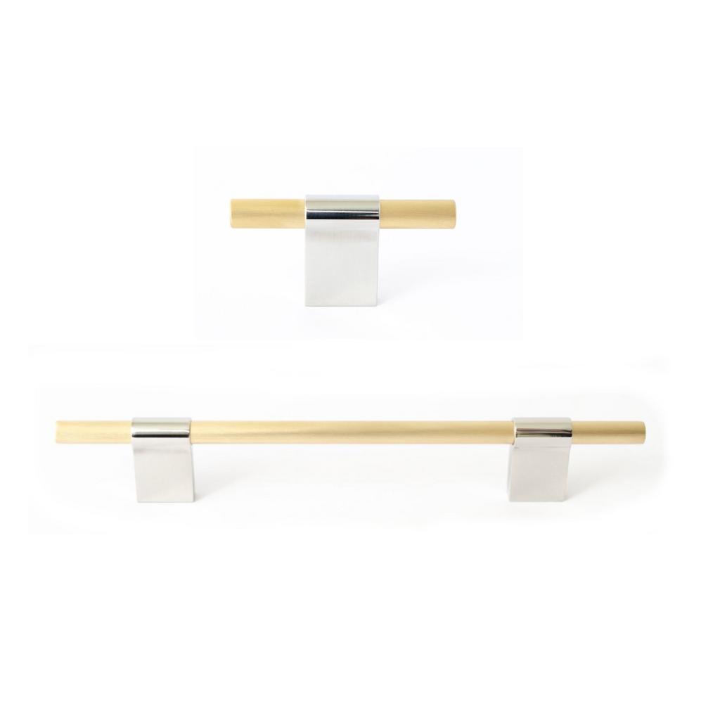 T-Bar "Line" Brushed Brass and Polished Nickel Drawer Pulls Cabinet Hardware - Forge Hardware Studio