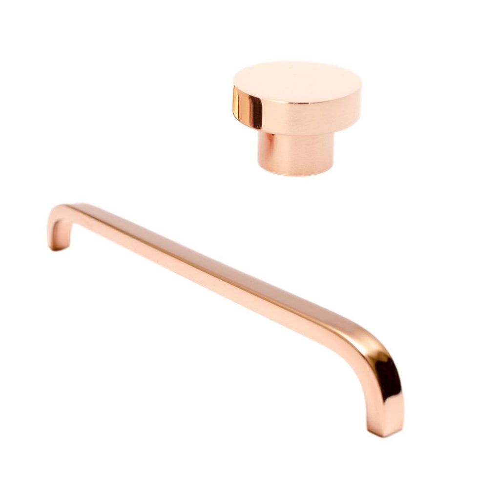 Long Curve Polished Copper Cabinet Drawer Pulls and Closet Handles - Forge Hardware Studio