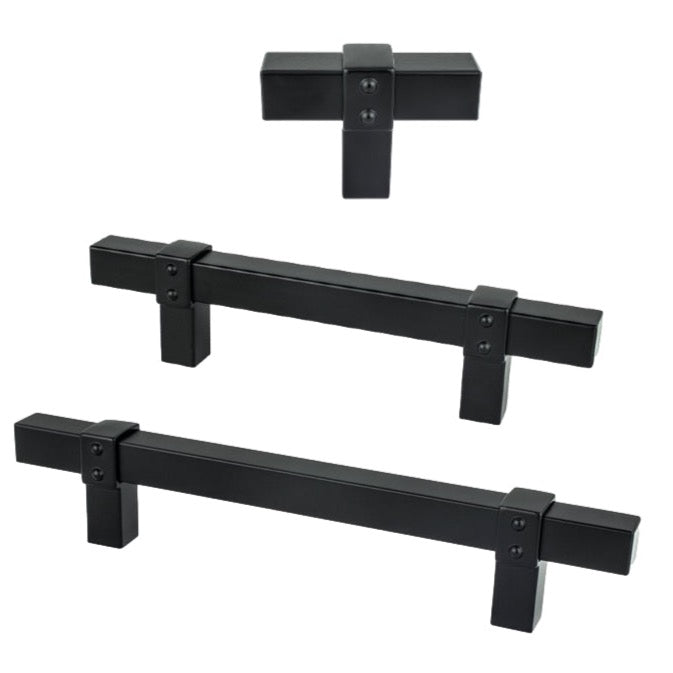 Matte Black "Rio" T-Bar Cabinet Knob and Drawer Pulls - Forge Hardware Studio