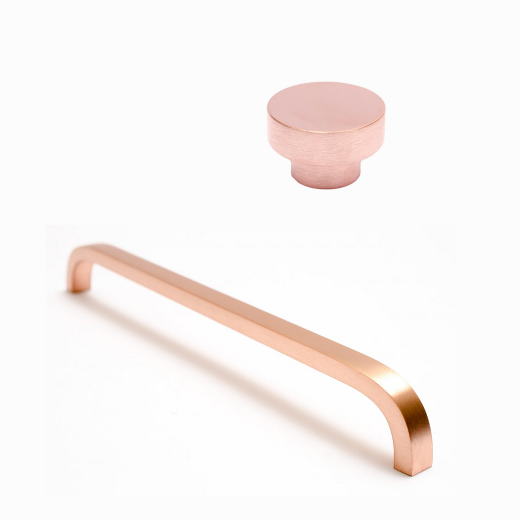 Long "Curve" Brushed Copper Cabinet Drawer Pulls and Closet Handles - Forge Hardware Studio