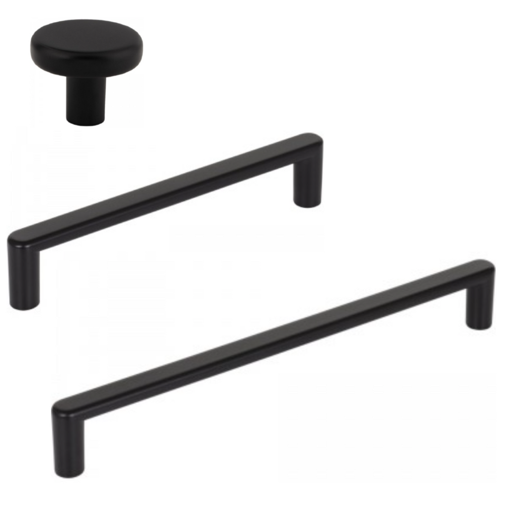 Matte Black "Charlie" Drawer Pulls and Cabinet Knobs - Forge Hardware Studio