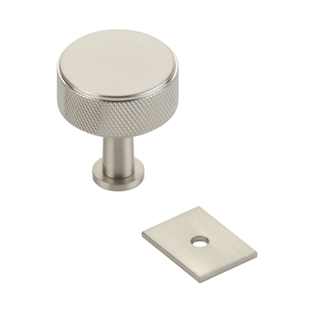 Brushed Nickel "Maison" Knurled Drawer Pulls and Cabinet Knobs with Optional Backplate - Forge Hardware Studio