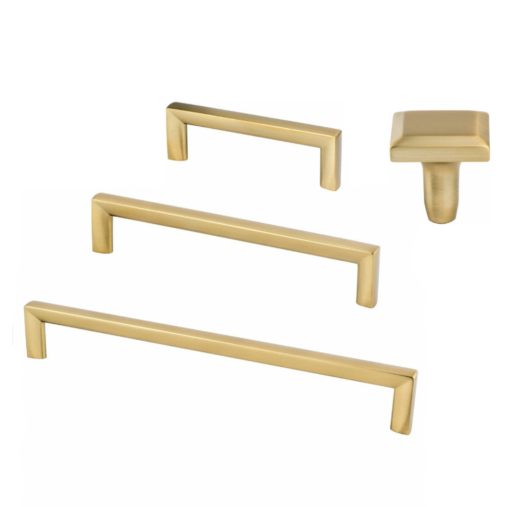 Satin Brass "Trane" Drawer Pulls and Knob - Brass Cabinet Hardware 