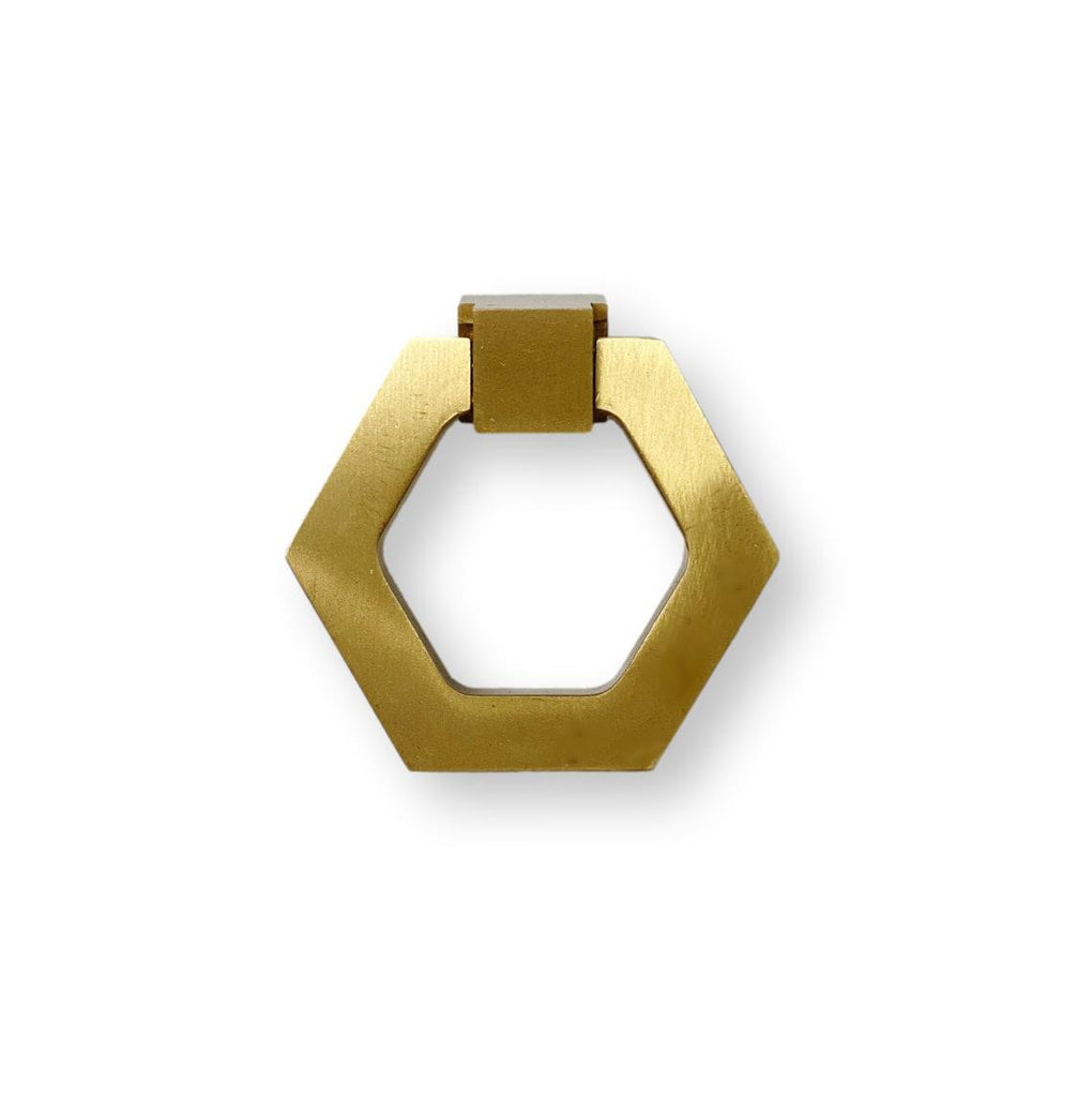 Zimi Satin Brass Hexagon Ring Pull - Forge Hardware Studio