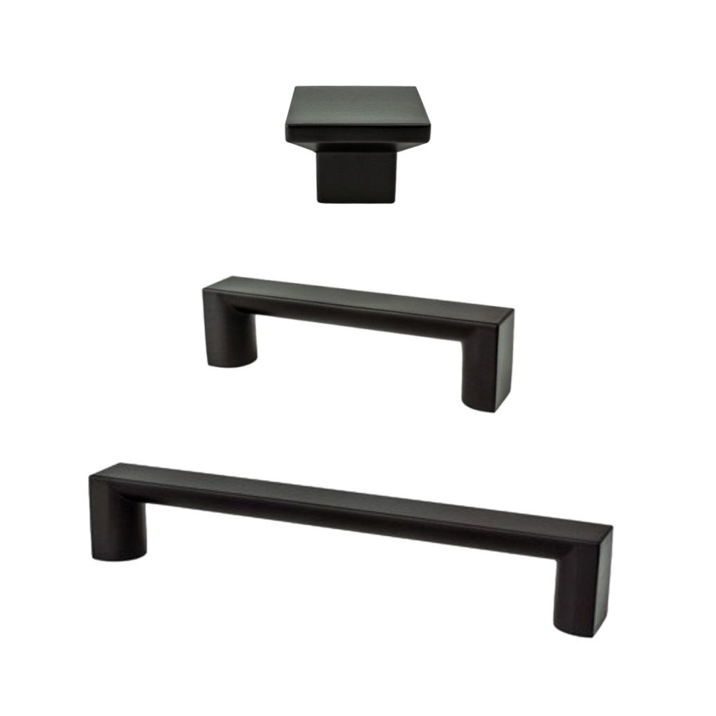 Tila Matte Black Wide Drawer Pulls and Knob - Cabinet Hardware - Forge Hardware Studio